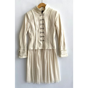 Chelsea & Theodore Creamy Wool Blend Steampunk Military Jacket Mesh Hem Size 2